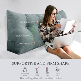 8 lbs Thickened Twin Headboard Pillow Wedge College Dorm Bed Pillow for Backrest Reading Triangular Pillow with Side Pocket for Sitting in Bed, Dorm Bedding Essentials for Girls & Boys Gray