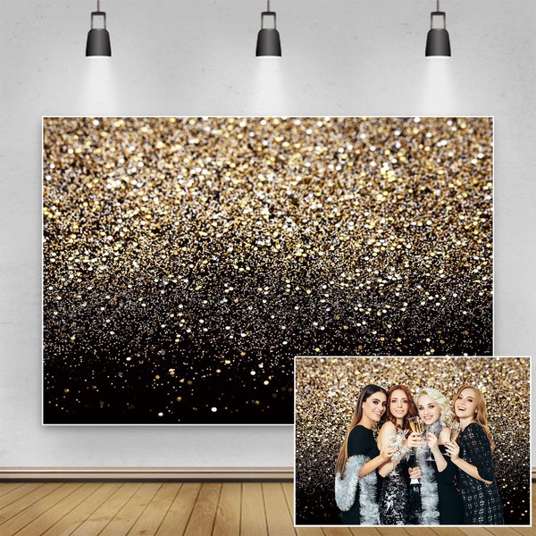 Renaiss 2.5 x 1.8 m Black and Gold Glitter Backdrop