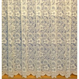Maple Textile Monaco Net Curtain Luxury Heavy Weight Pretty Flowered Floral Lace Jacqard Pattern (White And Cream, 45'' Drop)