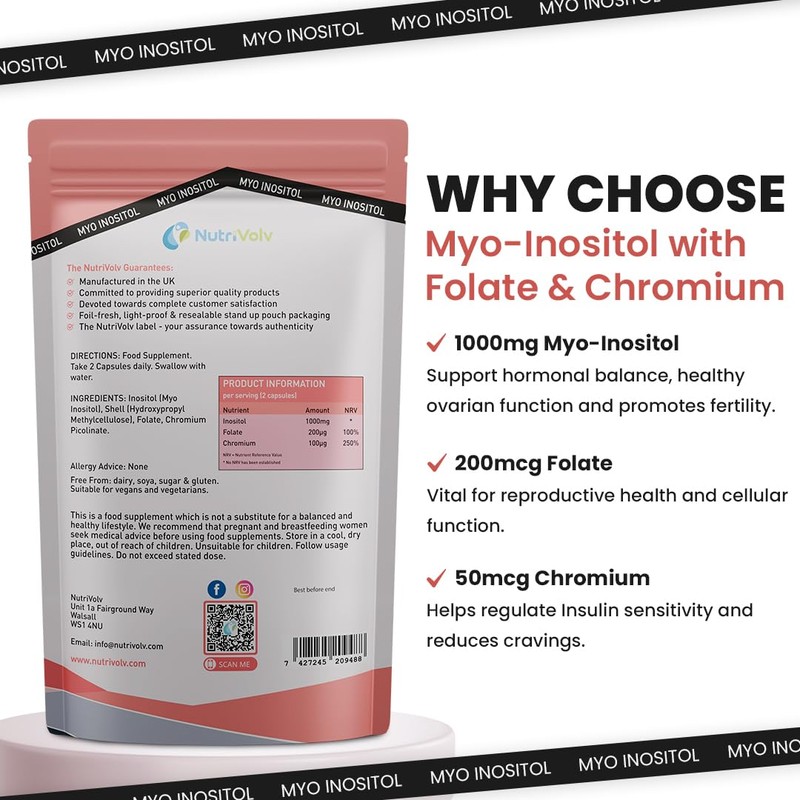Myo Inositol 1000mg with Folate & Chromium Supplements for Female