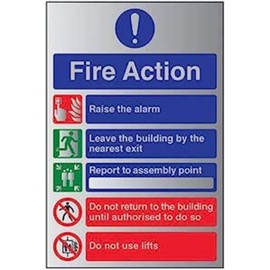 VSafety General Fire Action 5 Message Sign - 150mm x 200mm - 1.6mm Alu Rigid Plastic