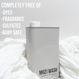 Mozi Wash Laundry Detergent Liquid, Unscented, 50+ Loads, Concentrated, Non toxic, Plant Based Enzyme Cleaner, Phosphate & Paraben Free, Long Lasting Luxury Clean, Scent Free, 32 oz Recyclable Bottle