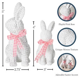 Sullivans White Easter Bunny Set of 2, 4" & 5" Woven Patterned Spring Rabbit Indoor Decorations, Figurine Statue for Table Centerpiece in Living or Dining Room, Spring Easter Home Decor