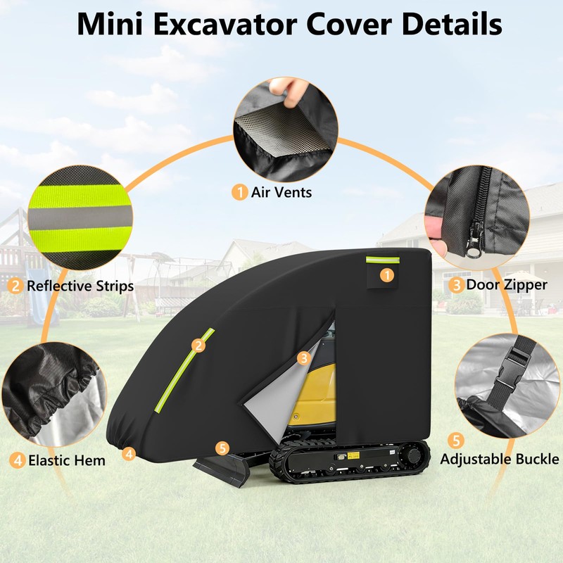 COSHNIBI Mini Excavator Cover,600D Waterproof Dust Protection Excavator Cover with