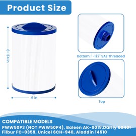 6CH-940 Spa Filter Cartridge Replacement for Unicel, Pleatco PWW50P3, Filbur FC-0359, Aber 03FIL1400, Waterway 817-0050 Front Access Skimmer, Viking Pool Hot Tub Filter Screw SAE Thread Filter 2-Pack