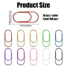 100 PCS Paper Clips with Storage Box, 2 Inch Large Paper Clips Cute Paperclip Oversized Colored Papeclips Bookmarks Planner Clip for Office Supplies School Gifts Wedding Decoration (10 Colors)