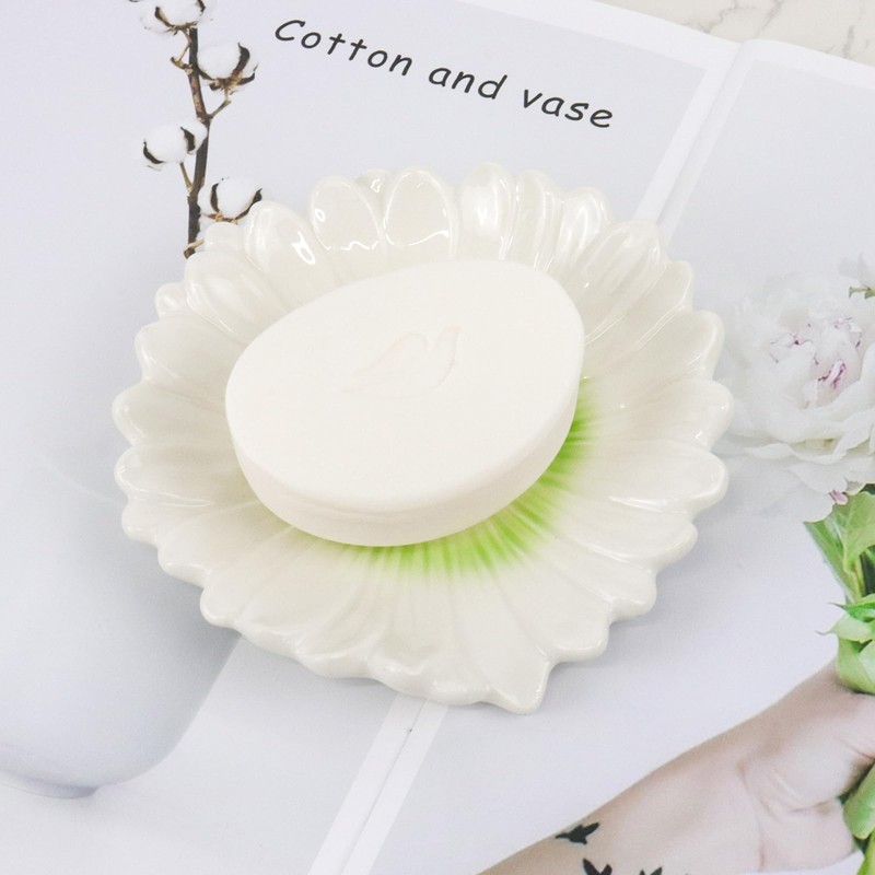 Self Draining Soap Dish Inspired by Daisy Flower Ceramic Waterfall