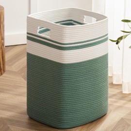 joybest Cotton Laundry Hamper, Large Woven Rope Basket with Handles for Living Room and Bedroom, Stylish Storage Basket for Clothes, Toys, and Blankets - 22x16x13 Inches Green