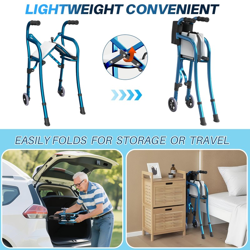 Walkers for Seniors with Seat, Lightweight Folding Space Saver Mobility