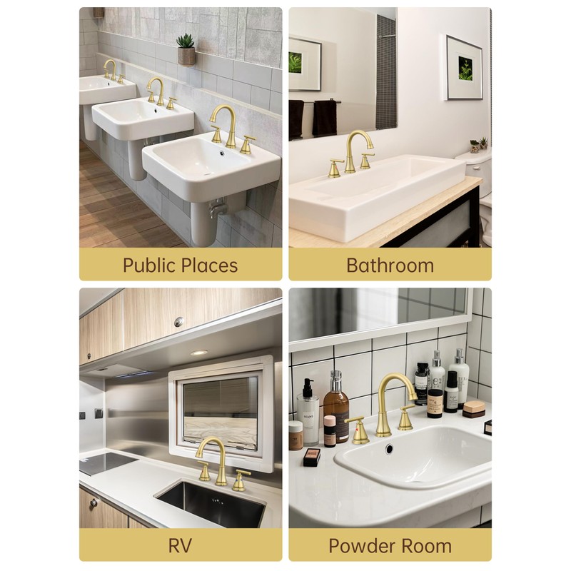 Fransiton Widespread Bathroom Sink Faucet 3 Hole, Brushed Gold Bathroom