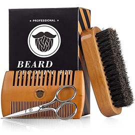Kit para Barba Hombre, Cepillo, Peine y Tijeras, Set de Cuidado para Barba y Bigote, Ideal para Recortar, Moldear y Arreglar Barbas, Regalo para Hombres
