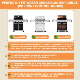 Grill Replacement for Weber Genesis Parts for Weber Genesis E330 Grill Parts 300 SER (w/ Front Control Knobs),for Weber Flavorizer Bars 62783, Grill Grate 7524 & Heat Deflector 7622, Burner Tube 62752