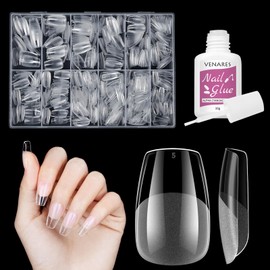 Veanres 500 Pcs Coffin Short Clear False Nails Set, 12 Size Half Matte Short Nail Tips for Gel Extensions, Pre-buff Full Cover Nail Tips for Acrylic Extensions