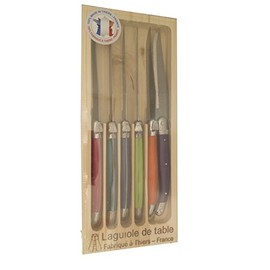 Laguiole by Jean Dubost Steak Knife Set 6 Pieces Fruity color handles, France
