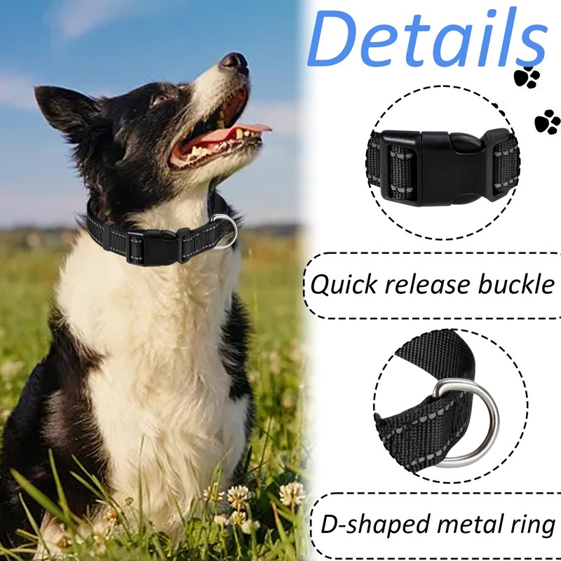 Reflective Adjustable Dog Collar, Soft Nylon Breathable Pet Collar, Quick