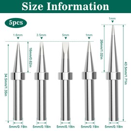LPZMPZ Set of 5 ET Soldering Tips Replacement Soldering Tip ETS ETA ETB ETD Replacement ET Soldering Tip Replacement for Weller WES51 WESD51 WE1010NA PES51 Soldering Iron Handle Tip Welding Pen Nozzle