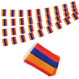 50 Feet Armenia Banner Flag String, Armenian Mini Flag Small Banner, for Party, Shops and Bars Decorations, Outdoor Decorations, 38 Flags (Armenia)