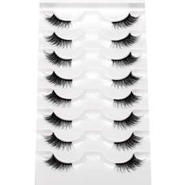 Pooplunch Pestañas Postizas En Tiras, Pestañas Naturales De Hada, Efecto Ojo De Gato, Pestañas Tenues De Banda Corta 3/4, Paquete De 8 Pares, Volumen Esponjoso, Pestañas Pequeñas Con Acento,