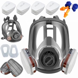 GOAMBUY Full Face Mask Respirator Mask with Filter + 20 Filterable Cotton Pads + Ear Plugs, Full Mask Dust Mask, Paint Mask for Paint Spraying, Gas Mask for Organic Steam and Dust
