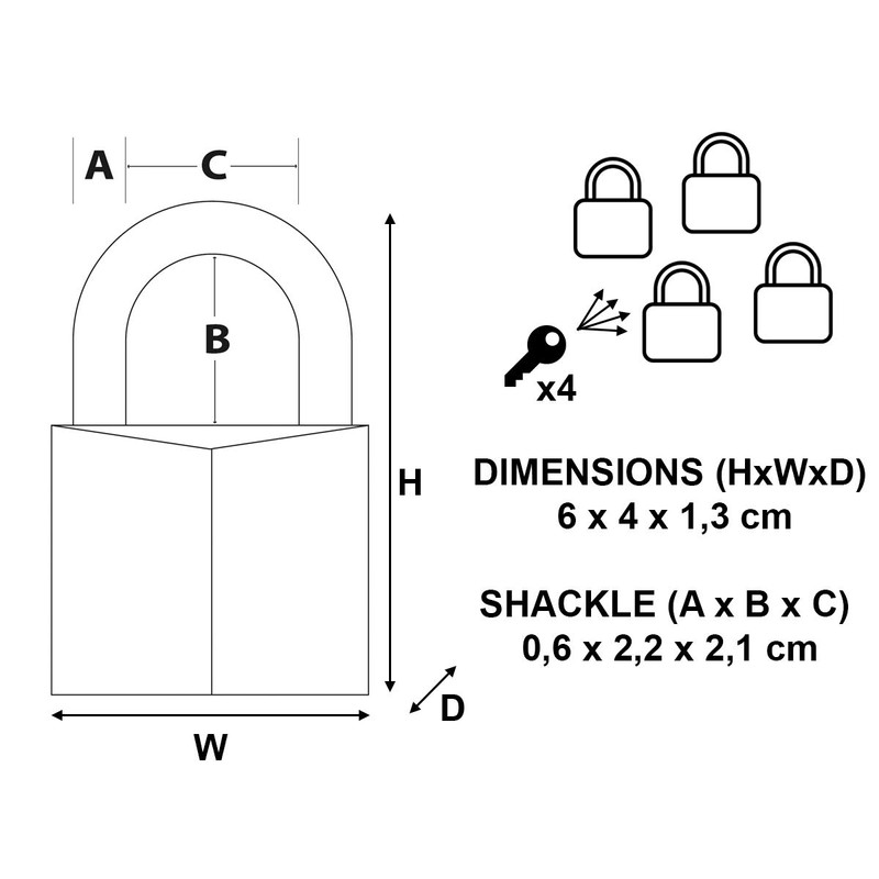 Master Lock 140EURQNOP Pack of 4 Key Padlocks with Brass