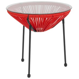 Flash Furniture Valencia Oval Comfort Series Take Ten Red Rattan Table with Glass Top