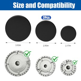 Loszaral 4-Pcs Gas Stove Burner Cap Set - Burner Cover for Gas Stove Replacement Kit with Black Enamel Finish, Gas Burner Covers for SABAF 2nd Generation Burners (3.93" x1, 2.95" x2, 2.17" x1)