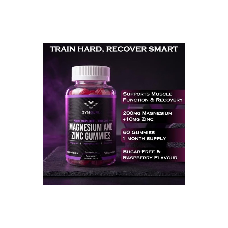 Gym Guru® Magnesium Gummies with Zinc and Vitamin B6, 60