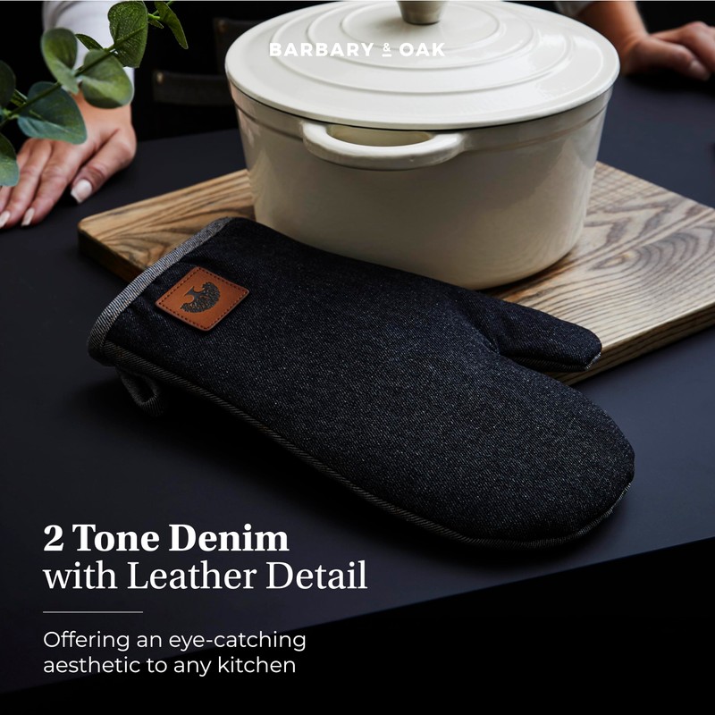 BO877001 Barbary & Oak Denim Single Oven Glove with Leather
