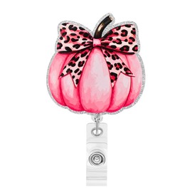 Fall Pumpkin Badge Reel Autumn Coquette Pumpkin with Bow Retractable Badge Holder Gifts for Teacher Doctor Nursing Student RN LPN Cute Autumn Badges Holder