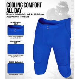 Exxact Sports Proline Men's Integrated Football Pants with 7 Flex Pads, Lightweight Football Practice Pants for Protection (AM, Royal Blue)