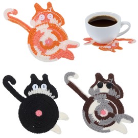 Lnngub 3 Pcs Cat Coasters,Cat Butt Coasters Cute Cat Cup Coasters Crochet Coasters Cute Coasters Cat Gifts for Cat Lovers Cute Cat Coaster Insulation Coaster Cat Coasters for Drinks Coffee Tea Coaster