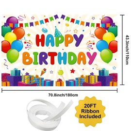 Happy Birthday Banner Backdrop Colorful Happy Party Decoration for Boys Kids Girls Rainbow Birthday Yard Sign Background for Birthday Outdoor Indoor Decoration Supplies