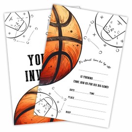 Basketball Birthday Party Invitation, 20 Sports Theme Birthday Invite Cards With Envelopes, Double-Sided Fill In Style Invites For Boys & Girls, Party Favor & Decorations - A03