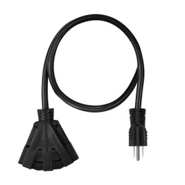 3FT 12/3 Outdoor Extension Cord, Heavy Duty 3-Outlet SJTW Indoor/Outdoor Three-Prong Power-Cord 12-Gauge Grounded 15-Amp 1875 Watts