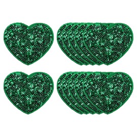 sourcing map 12 Pcs Sequin Heart Iron on Patches, 2.7 x 2.4 Inch Embroidery Sequin Patches for Clothing Repair Backpack Shoes Decoration, Deep Green