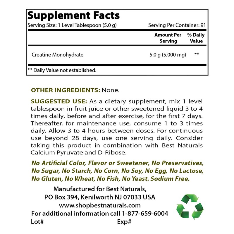 Best Naturals Creatine Monohydrate 1 Lb Pure Powder (1 LB