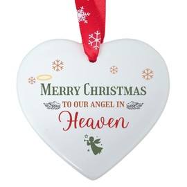 Second Ave Merry Christmas To Our Angel in Heaven Ceramic Hanging Heart Xmas Tree Decoration Bauble