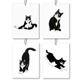 Exqcom Funny Tuxedo Cat Car Air Freshener 4 Pcs, Black and White Cat Hanging Scents Air Freshener for Women Girls Gifts, Cute Kitty Kitten Scented Car Accessories Decor for Room Closet Drawer