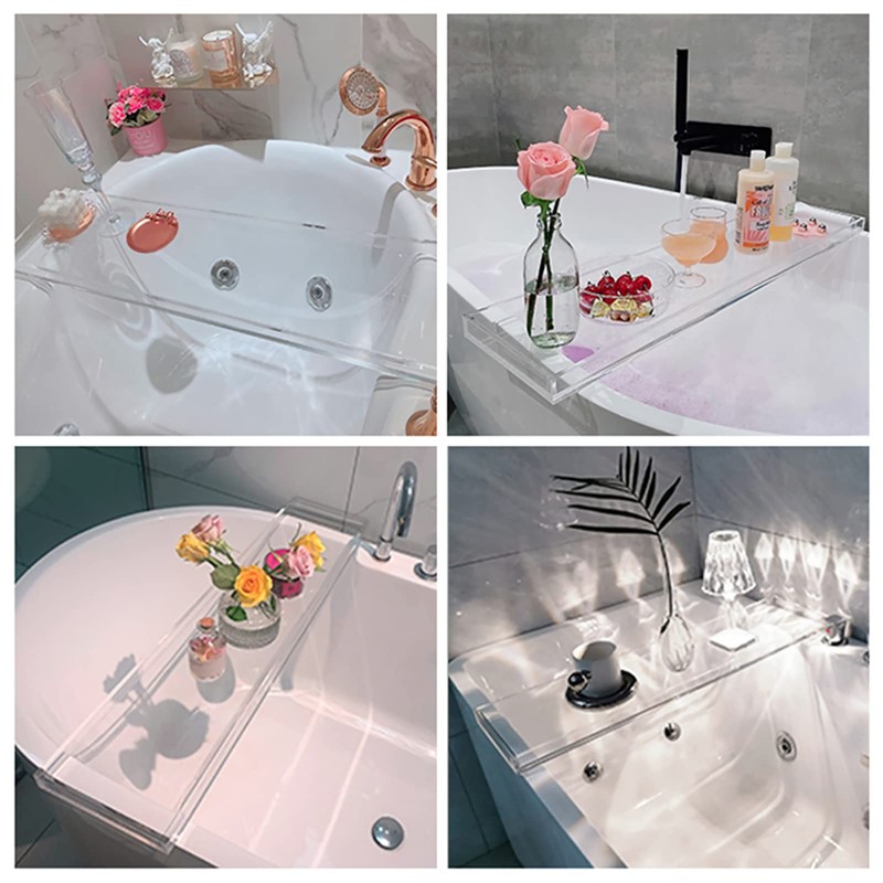 CXNGD Bathtub Tray Table, Clear Acrylic, Anti-Slip Bath Caddy, 32.3