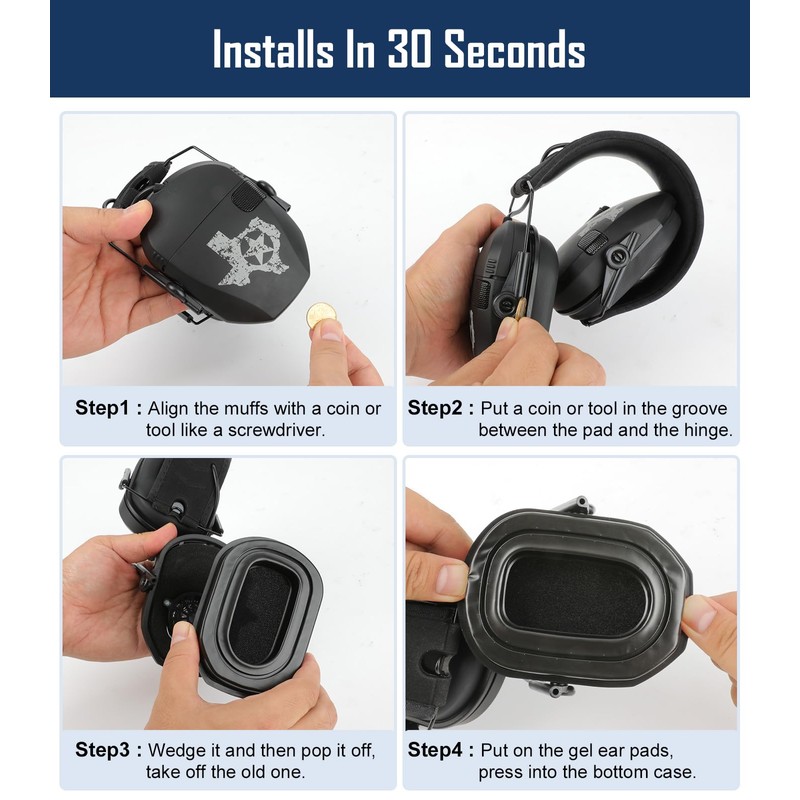 Upgraded Gel Ear Pads for Walker's Razor Earmuffs, Comfortable and