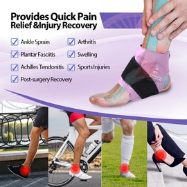 NEWGO Ankle Ice Pack Wrap for Swelling, Ice Pack for Ankle Injuires Reusable, Ankle Cold Pack Wrap Hot Cold Therapy Ankle Ice Wrap for Sprains, Achilles, Tendonitis - Purple