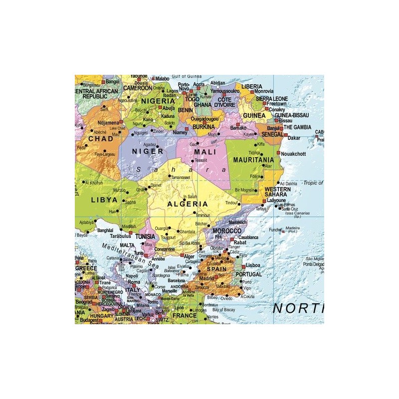 Upside Down World Political Wall Map - 39.25" x 27.5"