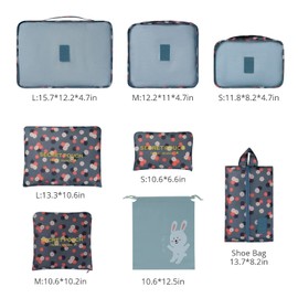 Travel Organiser,DoGeek Travel Essentials Bag 8pcs Packing Cubes for Travel Waterproof Polyester Storage Luggage Travel Storage Bags Clothes Suitcase (Gray) (8 Pcs Blue Daisy)