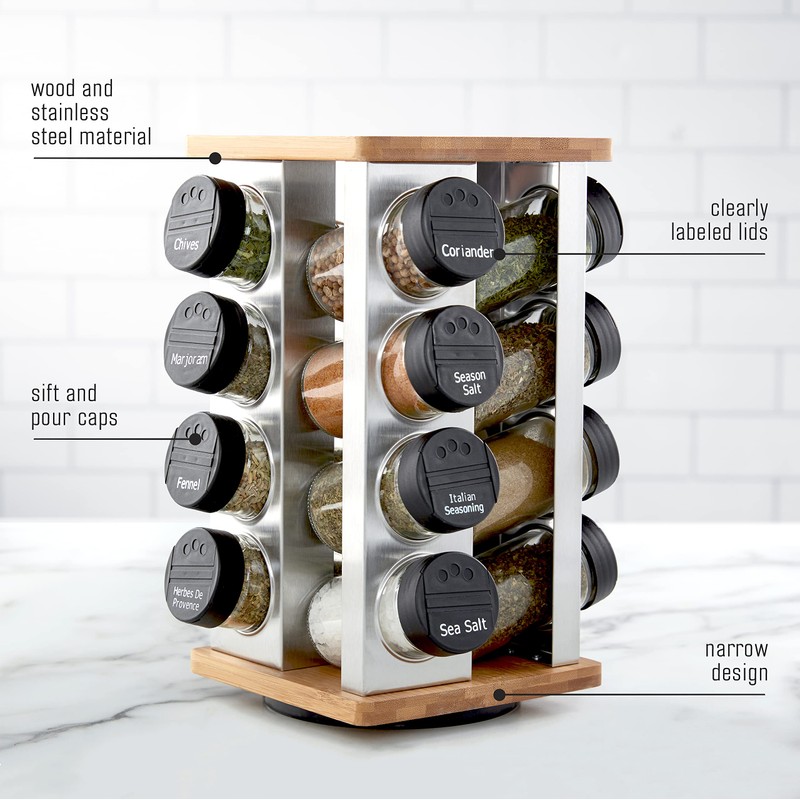 Kamenstein 16 Jar Warner Revolving Countertop Spice Rack Organizer with