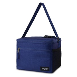 PackIt® Freezable Essential Cooler, True Blue, Built with EcoFreeze® Technology, Fully Freezable, Collapsible, Reusable, With Adjustable Crossbody Strap, Top Clip Handle, Designed for Fresh Office