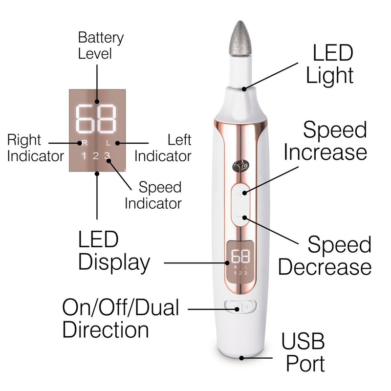 Rio Precision Pro Electric Nail File (White/Gold)