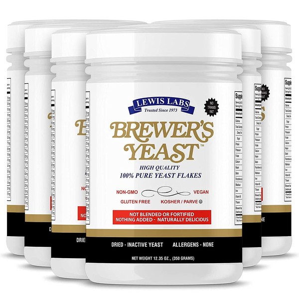 Brewers Yeast Flakes for Lactation Cookies, Breastfeeding Supplement to Boost Mother's Milk (6 Pack) - Non Fortified, Unsweetened - Kosher, Gluten Free, Non GMO, Vegan, Plant Based Protein Powder