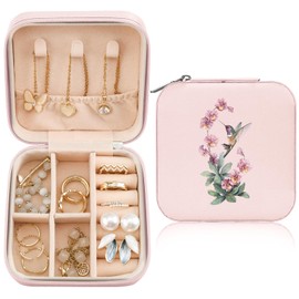 MAYCARI Jewelry Box with Cute Pink Floral Hummingbird Design, PU Leather Jewelry Travel Organizer Case-Rings/Earrings/Necklace Storage Box for Women Birthday Mom Friends Her Bridesmaids Girls Gifts