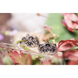 WINDALF Medieval Earrings THÂRÂ 3.3 cm Black Onyx Vintage Elegant Bronze, Fabric, Onyx