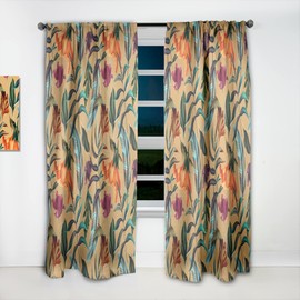 DesignQ Curtains 'Retro Tropical Flowers and Feathers' Curtains for Bedroom, Curtains for Living Room, Curtains & Drapes - Thermal Insulated - Single Panel-52x90